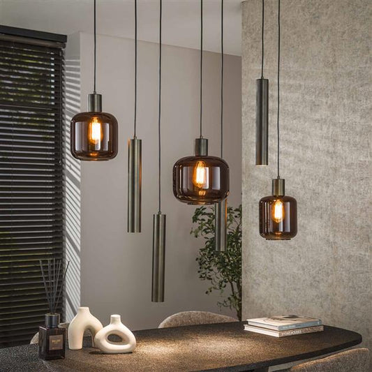Hanglamp 4+3 metal and glass mix Bronza / Sienna brown