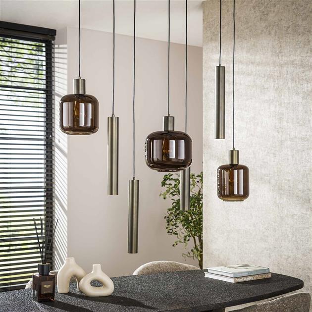 Hanglamp 4+3 metal and glass mix Bronza / Sienna brown