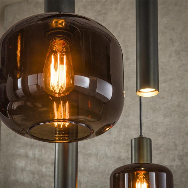 Hanglamp 4+3 metal and glass mix Bronza / Sienna brown