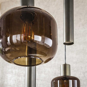 Hanglamp 4+3 metal and glass mix Bronza / Sienna brown