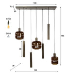 Hanglamp 4+3 metal and glass mix Bronza / Sienna brown