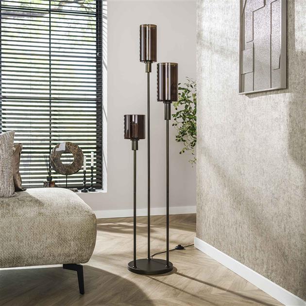 Vloerlamp 3 lichts getrapt Sepiora glas / Sienna brown