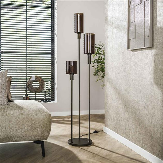 Vloerlamp 3 lichts getrapt Sepiora glas / Sienna brown