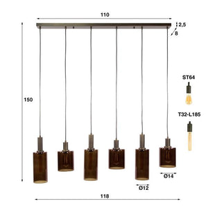Hanglamp 6 lichts Sepiora glas / Sienna brown