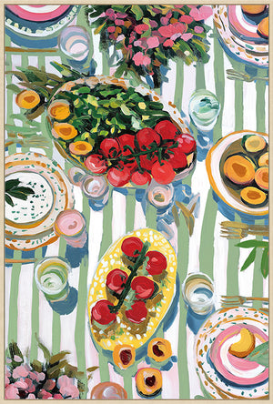 Canvas schilderij Handgeschilderd met lijst  'Picknick 1 '60x90 cm