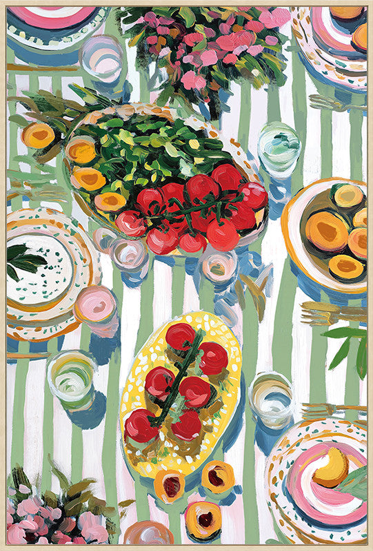 Canvas schilderij Handgeschilderd met lijst  'Picknick 1 '60x90 cm
