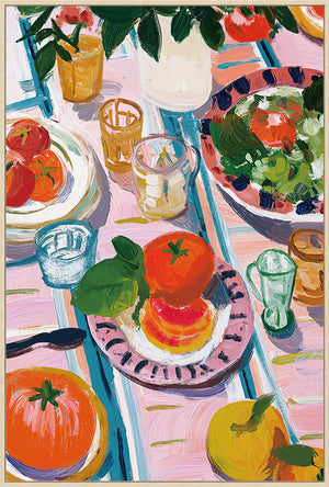 Canvas schilderij Handgeschilderd met lijst  'Picknick 2 '60x90 cm