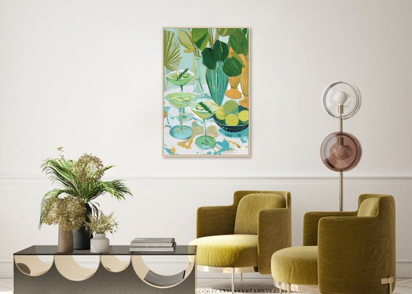 Canvas schilderij Handgeschilderd met lijst  'Borrel 1 '60x90 cm