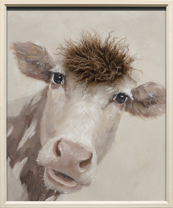 Aaibaar canvas schilderij met lijst & imitatie bont Schuine koe 50x60 cm