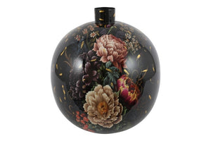 Ronde bloemenvaas Peony zwart/roze - 43x43x49 cm