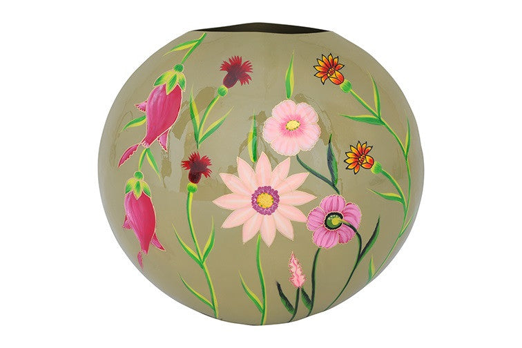 Ovale bloemenvaas Camina groen/roze - 50 cm hoog