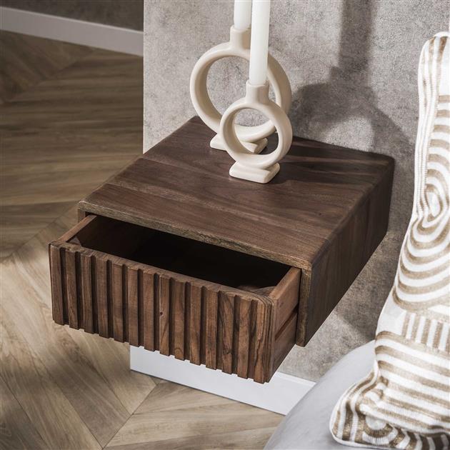 Nachtkastje 1 lade hangend Carve / Massief acacia drift brown (2 stuks) van Idéco Design, foto 3