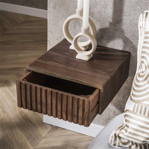 Nachtkastje 1 lade hangend Carve / Massief acacia drift brown (2 stuks)