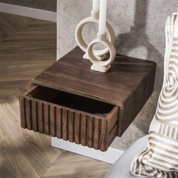 Nachtkastje 1 lade hangend Carve / Massief acacia drift brown (2 stuks)