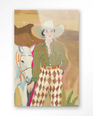 Glasschilderij Cowgirl 3 & paard - Urban Cotton