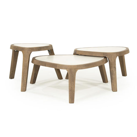 Combideal : Salontafel set  Fred Eleonora 3 delig - Mangohout & marmer