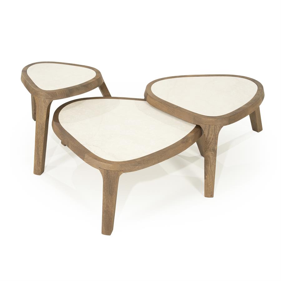 Combideal : Salontafel set  Fred Eleonora 3 delig - Mangohout & marmer