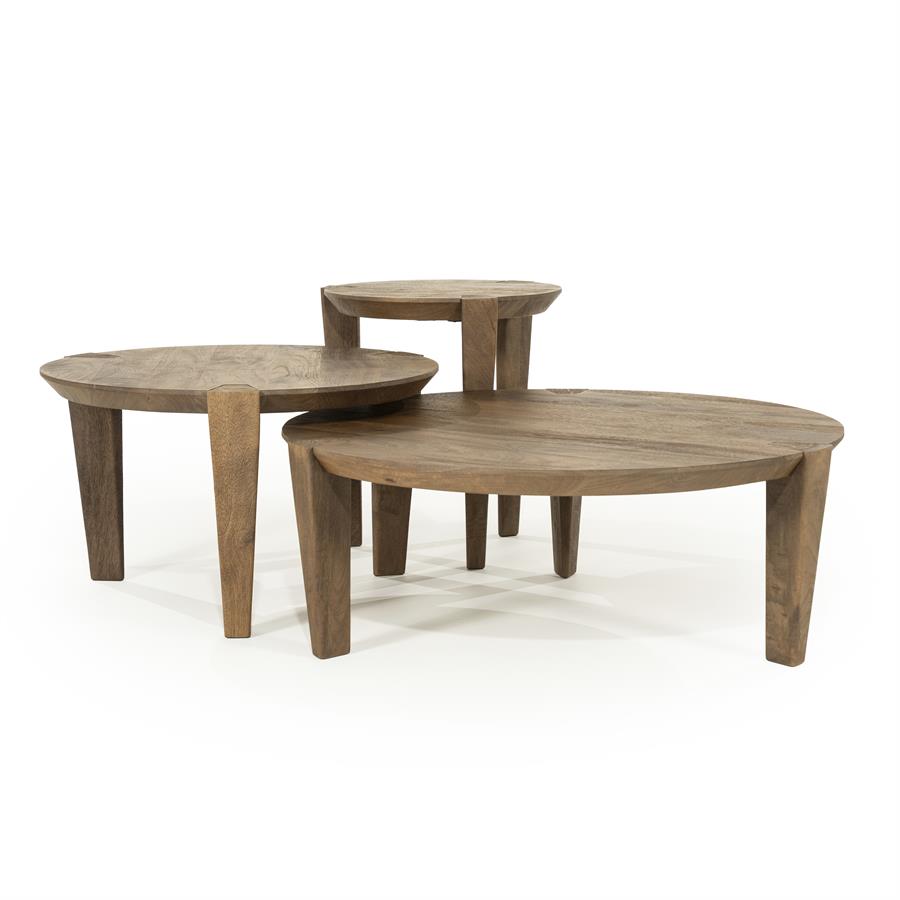 Combideal : Salontafel set Davina Eleonora 3-delig rond - Geborsteld mangohout, foto 2