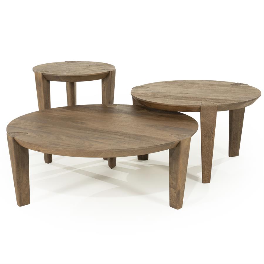 Combideal : Salontafel set Davina Eleonora 3-delig rond - Geborsteld mangohout, foto 3