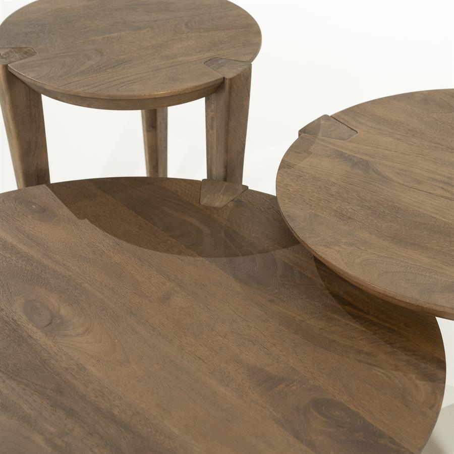 Combideal : Salontafel set Davina Eleonora 3-delig rond - Geborsteld mangohout