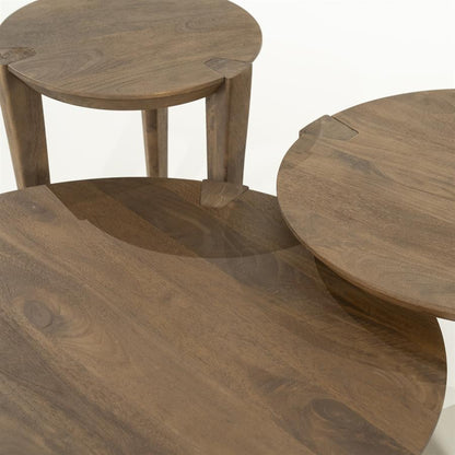 Combideal : Salontafel set Davina Eleonora 3-delig rond - Geborsteld mangohout, foto 4