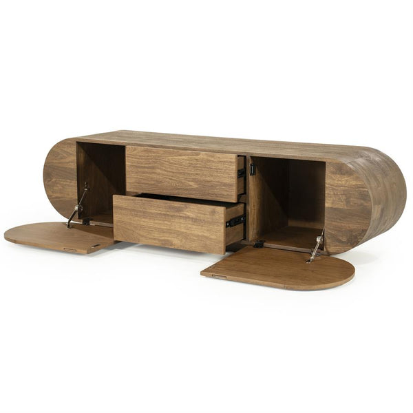 TV meubel King Eleonora ronde vormen  160x40x43 cm - Geborsteld mangohout