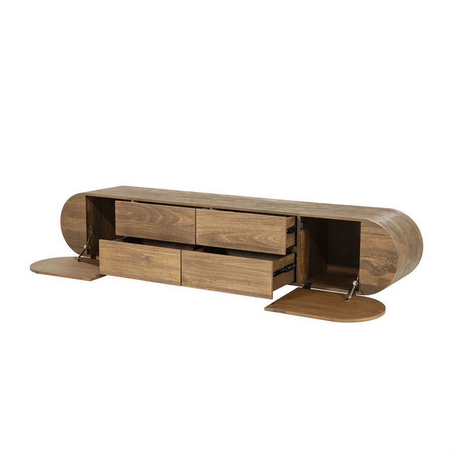 TV meubel King Eleonora ronde vormen 210x40x43 cm - Geborsteld mangohout