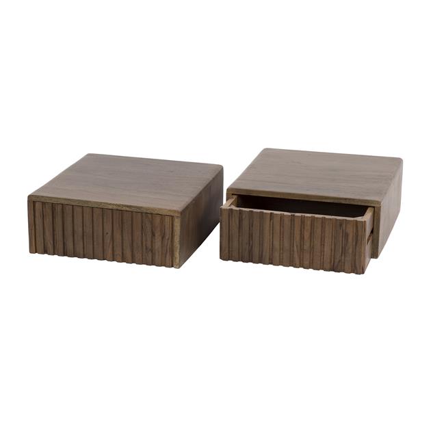 Nachtkastje 1 lade hangend Carve / Massief acacia drift brown (2 stuks) van Idéco Design, foto 6