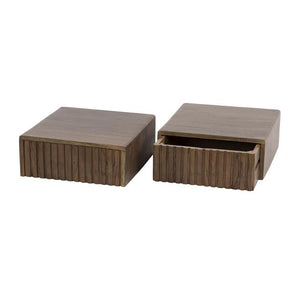 Nachtkastje 1 lade hangend Carve / Massief acacia drift brown (2 stuks)