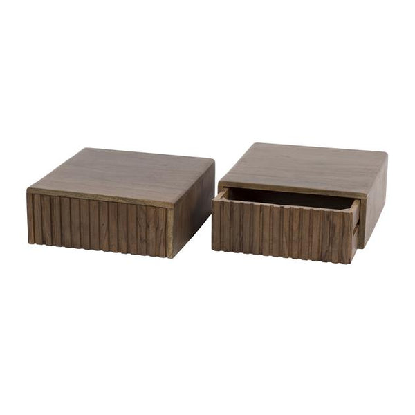 Nachtkastje 1 lade hangend Carve / Massief acacia drift brown (2 stuks)