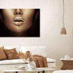 Glasschilderij Zilver met gouden lippen 120x80 cm