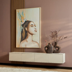 Zwevend tv meubel Mangohout zandkleur 200 cm (Magazijn sale)