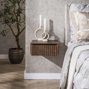 Nachtkastje 1 lade hangend Carve / Massief acacia drift brown (2 stuks)