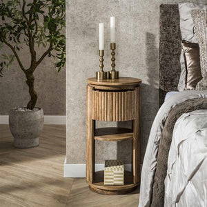 Nachtkastje 1L wave rond XS / Massief mango zandkleur