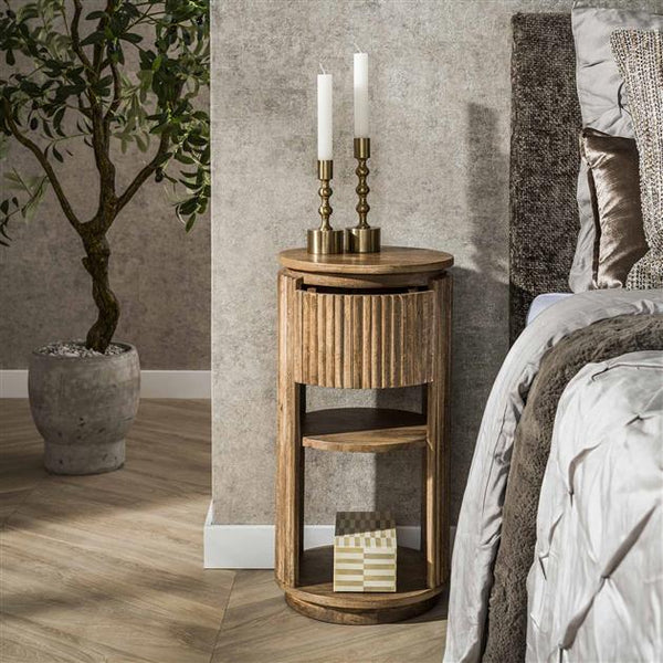 Nachtkastje 1L wave rond XS / Massief mango zandkleur