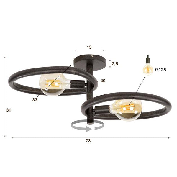 Plafondlamp Pebble 2-lichts / Artic zwart