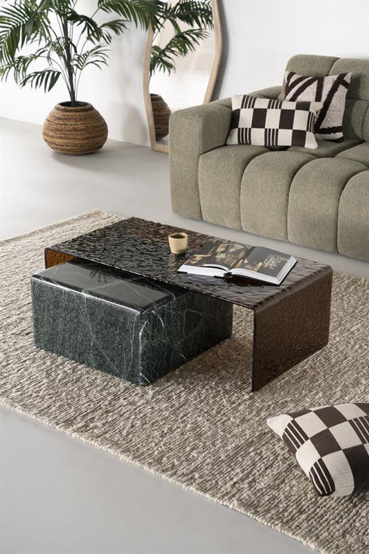 Salontafel Ripple By-Boo bruin glas - 110x55 cm