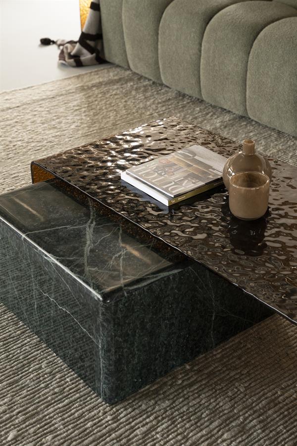 Salontafel Ripple By-Boo bruin glas - 110x55 cm