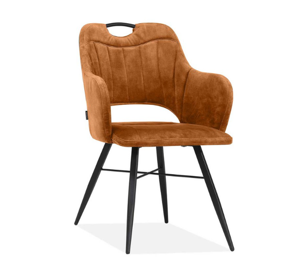 Eetkamerstoel Jewel velvet stof met armleuning - Antraciet / Cognac / Groen - Met gratis impregneerspray