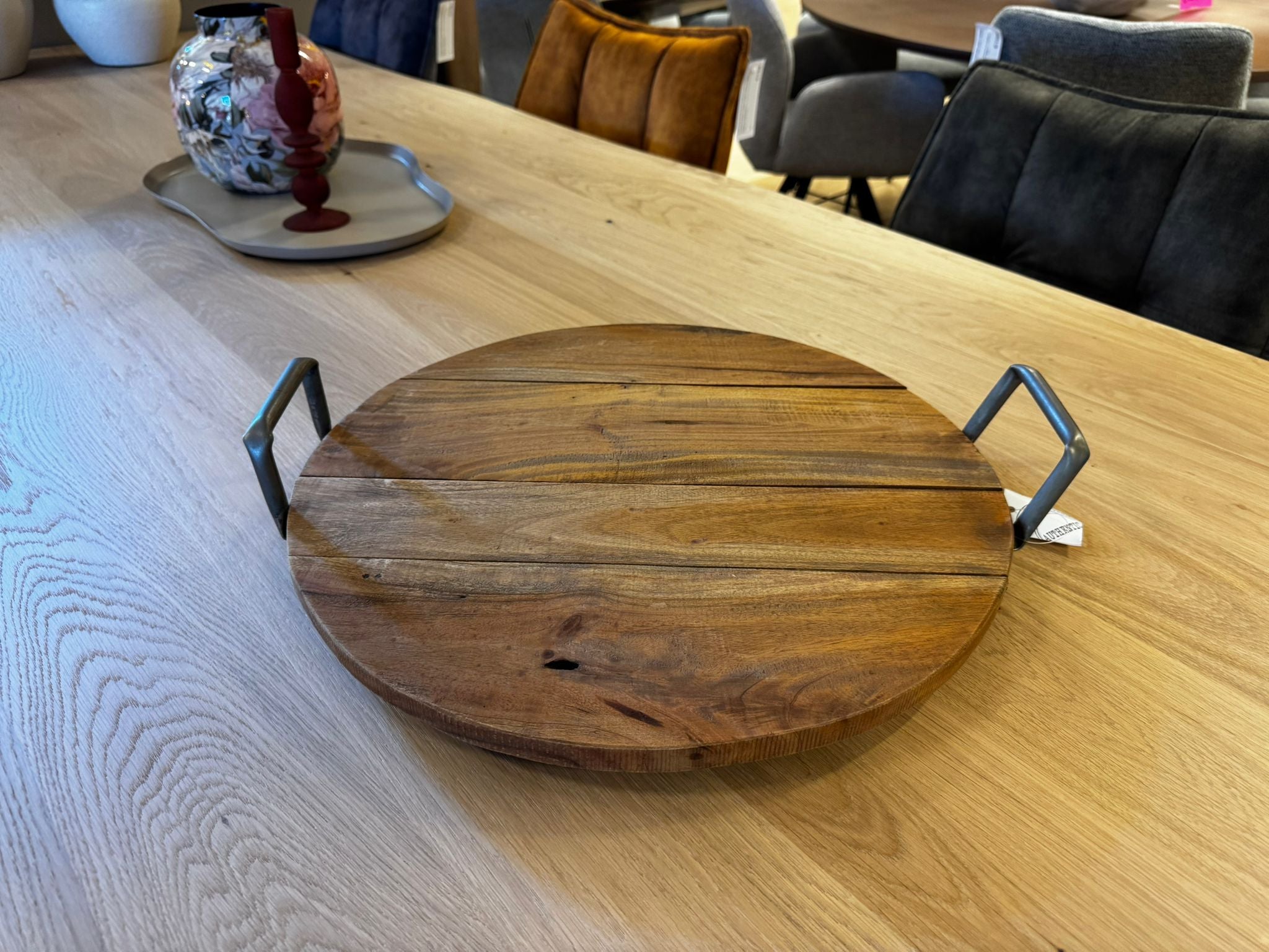 Dienblad hout rond 44 cm  (magazijn opruiming)