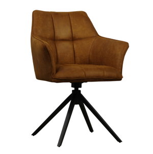 Eetkamerstoel Marleen met arm & draaifunctie Bull microleder stof - Antraciet/Cognac/Groen