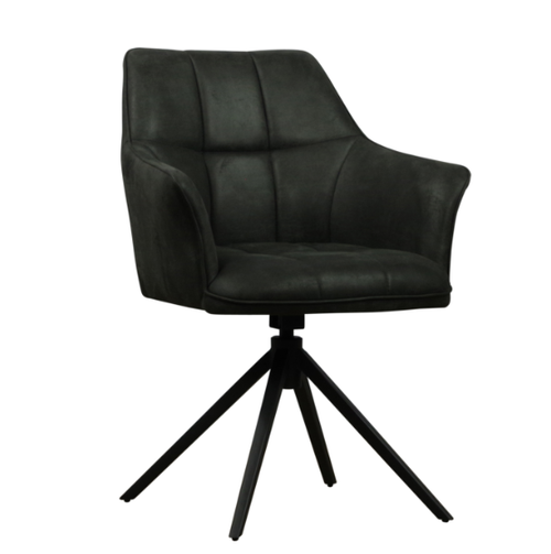 Eetkamerstoel Marleen met arm & draaifunctie Bull microleder stof - Antraciet/Cognac/Groen