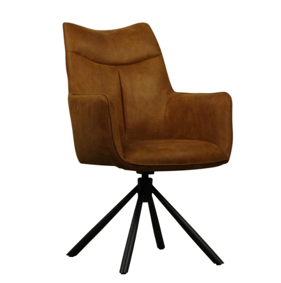 Eetkamerstoel Mila met arm & draaifunctie Bull microleder stof - Antraciet/Cognac/Groen