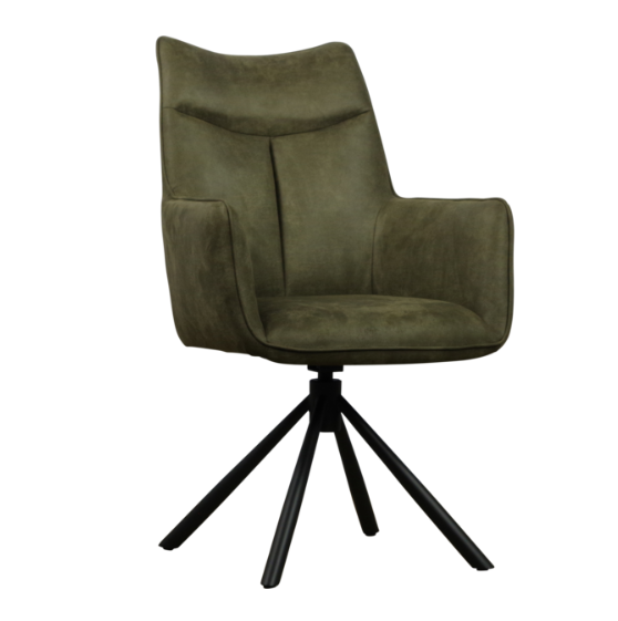 Eetkamerstoel Mila met arm & draaifunctie Bull microleder stof - Antraciet/Cognac/Groen