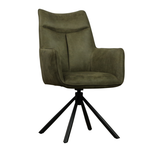 Eetkamerstoel Mila met arm & draaifunctie Bull microleder stof - Antraciet/Cognac/Groen