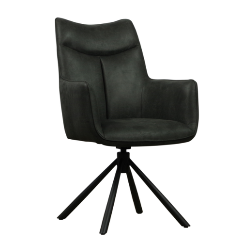 Eetkamerstoel Mila met arm & draaifunctie Bull microleder stof - Antraciet/Cognac/Groen