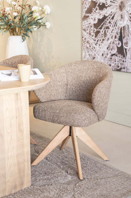 Stoel Connor Eleonora naturel houten poot met draaifunctie - Bruin Donna