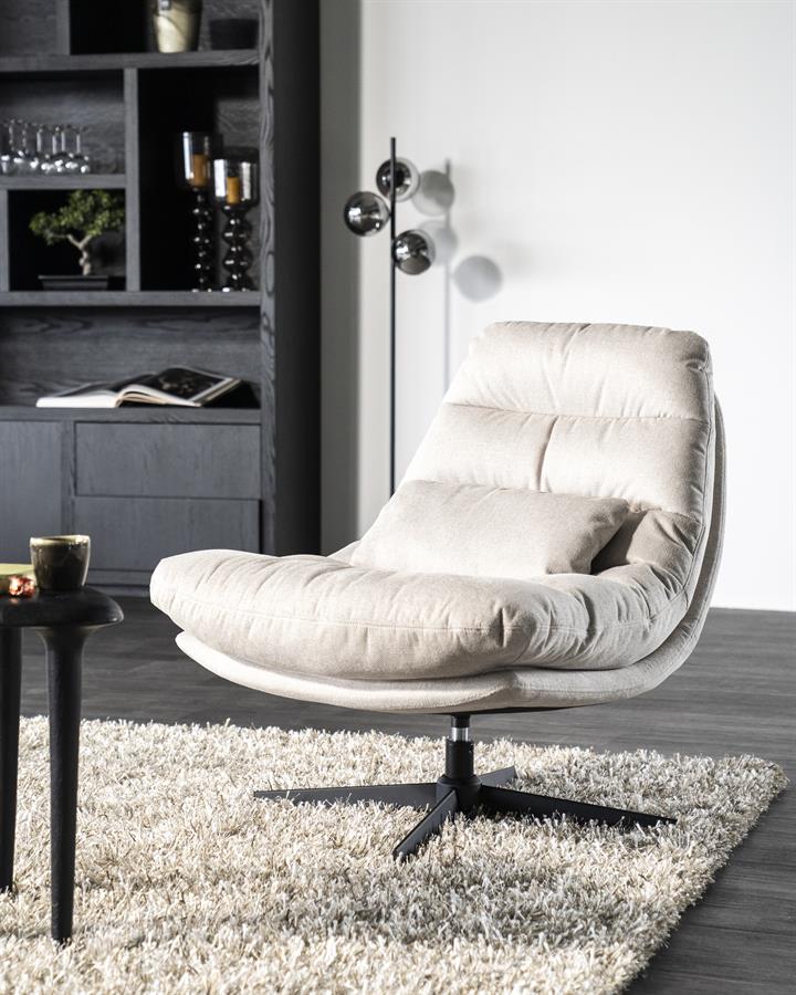 Fauteuil draaibaar ''Cooper'' Eleonora met kussen  zonder armleuning - Beige Houston stof