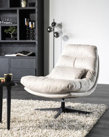 Fauteuil draaibaar ''Cooper'' Eleonora met kussen  zonder armleuning - Beige Houston stof