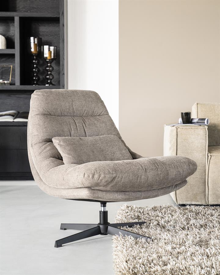 Fauteuil draaibaar ''Cooper'' Eleonora met kussen  zonder armleuning - Grijze Houston stof